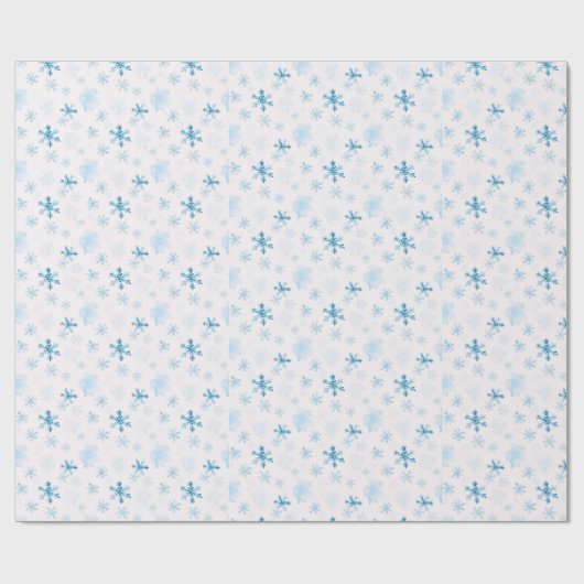 Blaue und weiße Schneeflocken Winter Moderne Weihn Geschenkpapier (Flach)