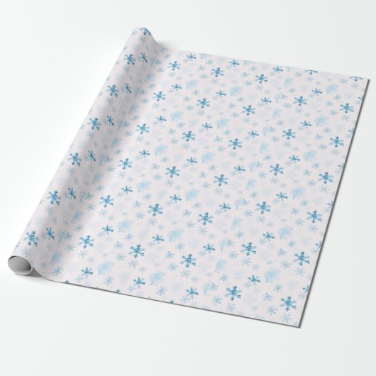 Blaue und weiße Schneeflocken Winter Moderne Weihn Geschenkpapier (Ungerollt)