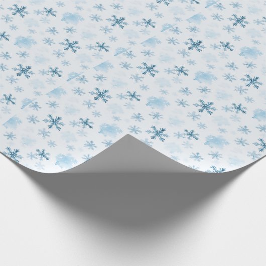 Blaue und weiße Schneeflocken Winter Moderne Weihn Geschenkpapier (Ecke)