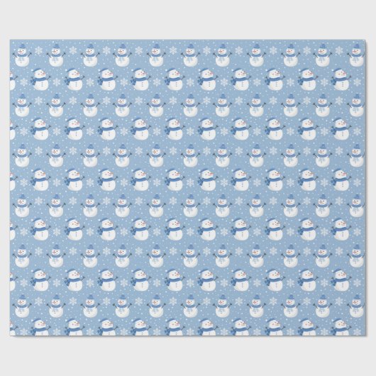 Blaue und weiße Schneemänner Geschenkpapier (Flach)