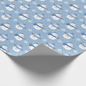 Blaue und weiße Schneemänner Geschenkpapier (Ecke)