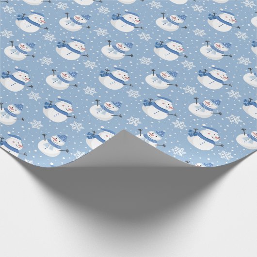 Blaue und weiße Schneemänner Geschenkpapier (Ecke)