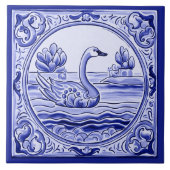 Blaue und weiße Schwäne Goose Mediterranes Folklor Fliese (Vorderseite)