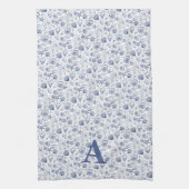 Blaue und weiße Seashell Starfish-Monogramm Geschirrtuch (Vertikal)