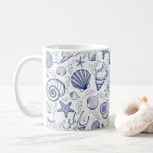 Blaue und weiße Seashell Starfish Tasse