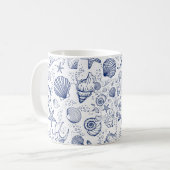 Blaue und weiße Seashell Starfish Tasse (Vorderseite Links)