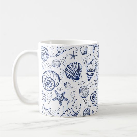 Blaue und weiße Seashell Starfish Tasse (Links)