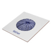 Blaue und weiße Seeigel mit Namen Keramik Fliesen (Seite)