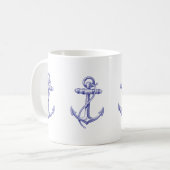 Blaue und weiße Seekaffeetasse mit Ankern Kaffeetasse (Vorderseite Links)