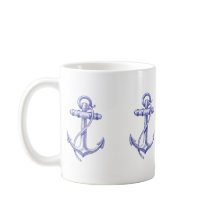 Blaue und weiße Seekaffeetasse mit Ankern