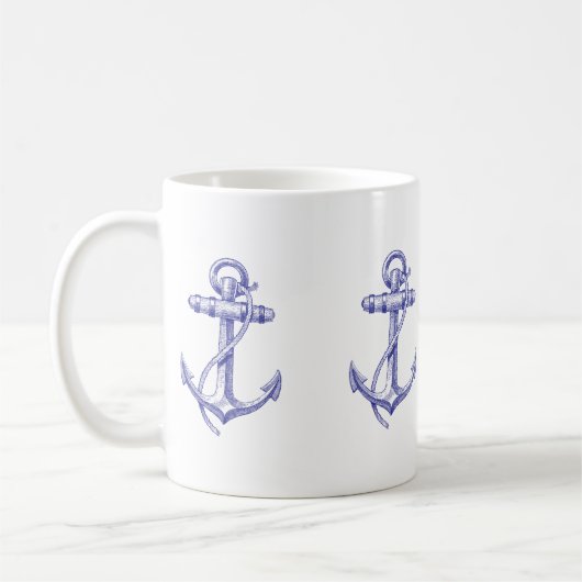 Blaue und weiße Seekaffeetasse mit Ankern Kaffeetasse (Links)