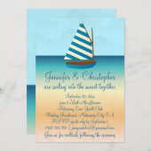 Blaue und weiße Segelboot-Hochzeit Einladung (Vorne/Hinten)