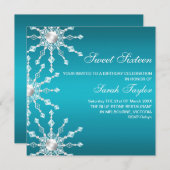 Blaue und weiße Shimmer Schneeflocke zum Geburtsta Einladung (Vorne/Hinten)