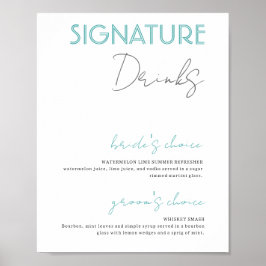 Blaue und weiße Signatur Drinks Hochzeitsposter Ba Poster