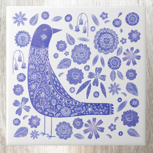 Blaue und weiße skandinavische Vögel Fliese