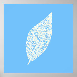Blaue und weiße Skelett-Blatt-Linienkunst Poster