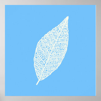 Blaue und weiße Skelett-Blatt-Linienkunst Poster