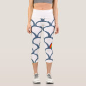 Blaue und weiße Skizze Scallop Muster & Regenbogen Capri Leggings (Vorderseite)