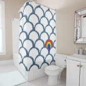 Blaue und weiße Skizze Scallop Muster & Regenbogen Duschvorhang (Beispiel)