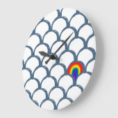 Blaue und weiße Skizze Scallop Muster & Regenbogen Große Wanduhr (Winkel)
