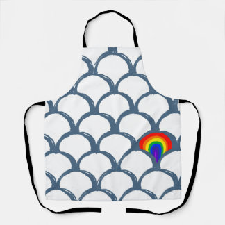 Blaue und weiße Skizze Scallop Muster & Regenbogen Schürze
