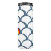 Blaue und weiße Skizze Scallop Muster & Regenbogen Thermosbecher (Rückseite)