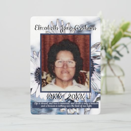 Blaue und weiße Sonnenblumen | FOTO | Beerdigung Programm (Stehend Vorderseite)