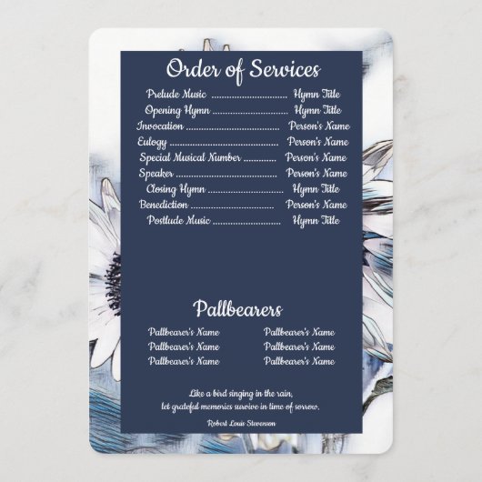 Blaue und weiße Sonnenblumen | FOTO | Beerdigung Programm (Rückseite)