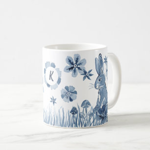 Blaue und weiße sonnige Blume Monogramm Osterkani Kaffeetasse