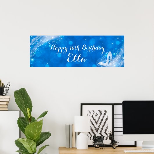 Blaue und weiße Sparkle Aschenputtel Ferse Custom  Poster (Heimbüro)