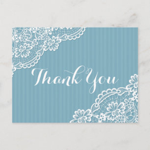 Blaue und weiße Spitze Danke Ihnen Spitze Streifen Postkarte