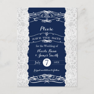 Blaue und weiße Spitze Elegante Hochzeit Merkt euc Ankündigungspostkarte