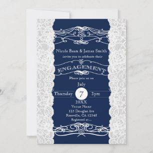 Blaue und weiße Spitze elegante HOCHZEITSAUFGEBOT  Einladung