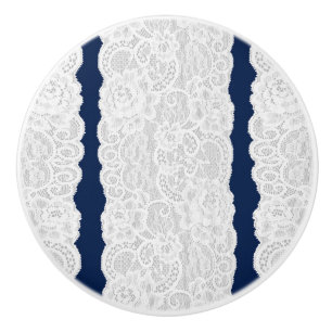 Blaue und weiße Spitze rustikal romantisch elegant Keramikknauf