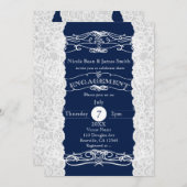 Blaue und weiße Spitzen Elegante VERLOBUNG Einladu Einladung (Vorne/Hinten)