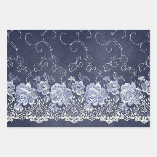 Blaue und weiße Spitzen Geschenkpapier Set (Vorderseite 3)