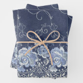 Blaue und weiße Spitzen Geschenkpapier Set (Beispiel)