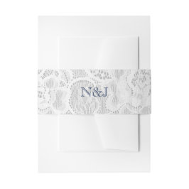 Blaue und weiße Spitzen Rustikale Einfache Hochzei Einladungsbanderole