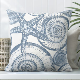 Blaue und weiße Starfish Kissen