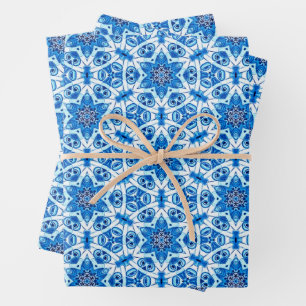 Blaue und weiße Sterne Weihnachtsmuster Geschenkpapier Set
