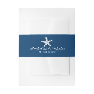 Blaue und weiße, straffe Seesterne Hochzeit Einladungsbanderole