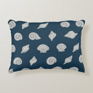 Blaue und weiße Strand-Muscheln Dekokissen