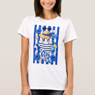 Blaue und weiße Strandferien Sommer T-Shirt