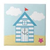 Blaue und weiße Strandhütte Fliese (Vorderseite)