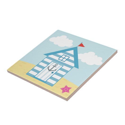 Blaue und weiße Strandhütte Fliese (Seite)