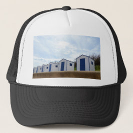 Blaue und weiße Strandhütten Truckerkappe