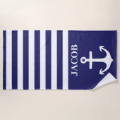 Blaue und weiße Streifen Ankerhandtuch Strandtuch (Vorderseite)