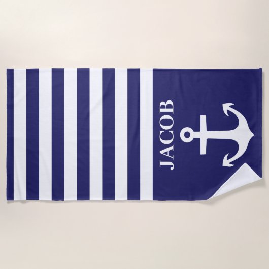 Blaue und weiße Streifen Ankerhandtuch Strandtuch (Vorderseite)
