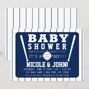 Blaue und weiße Streifen Baseball-Baby-Party Einladung