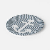 Blaue und weiße Streifen der Nautik-Anker Pappteller (Schrägansicht)